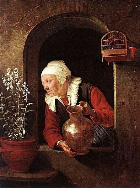 Gerard Dou Old Woman Watering Flowers china oil painting image